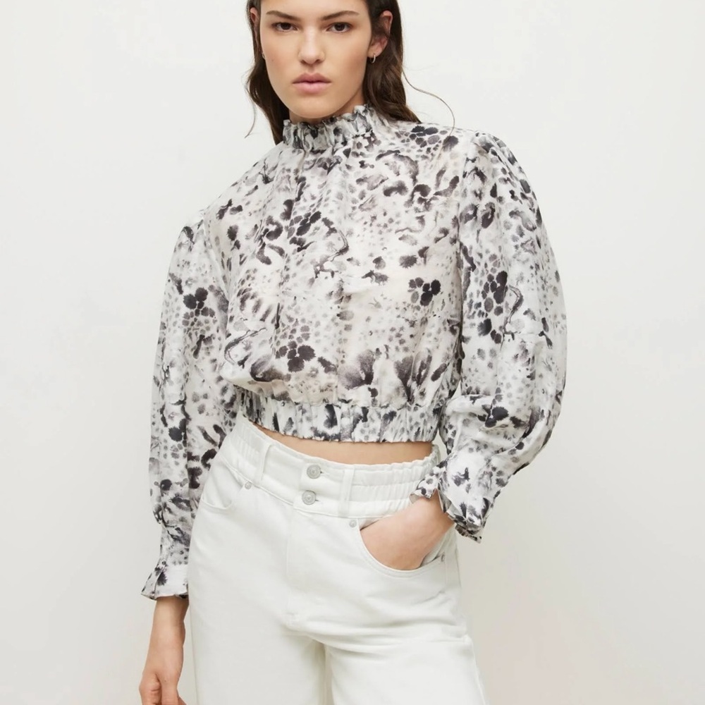 All Saints Grey Luna Waktu Linen & Silk Top